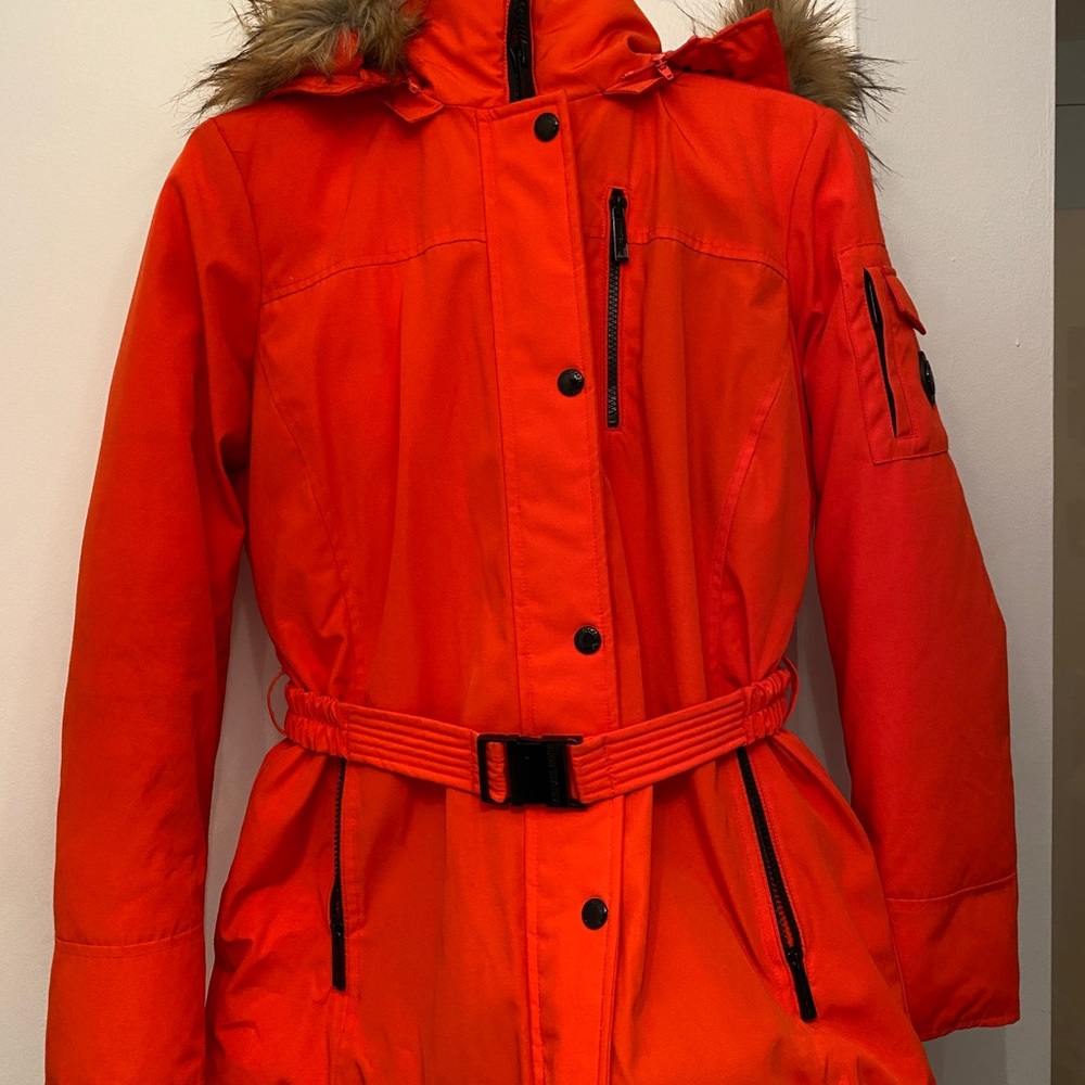 New Red/Orange Michael Kors Coat w/Fur Hood